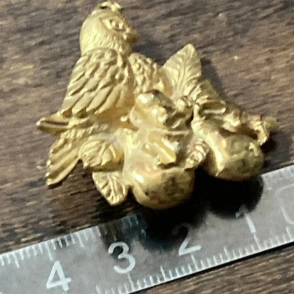 vintage signed RR Robyn Rush USA gold tone Christmas partridge in a pear tree - Picture 4 of 5